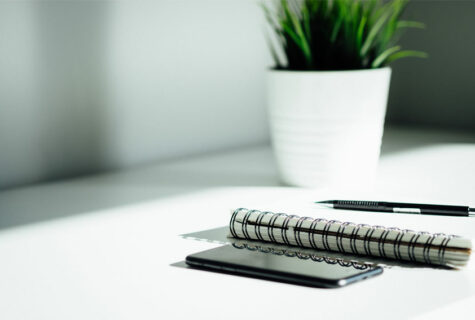 Un bloc note, un crayon et une plante